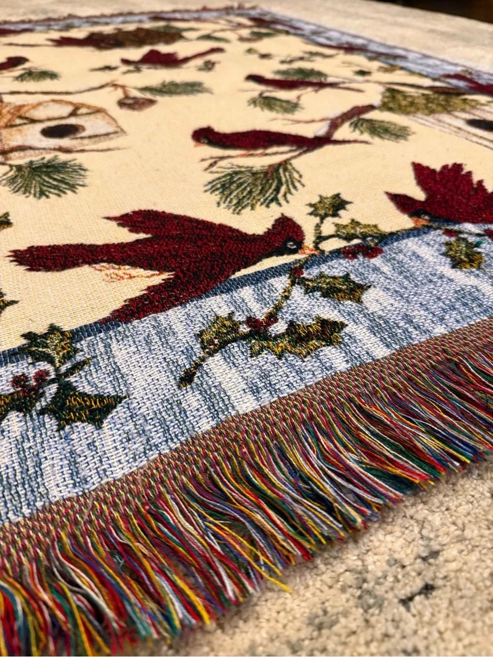 Crown Crafts Cardinal Bird House Tapestry Throw Blanket 100%Cotton